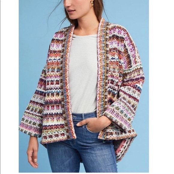 ANTHROPOLOGIE dRA Yoko Jacket Size XS Oversize Fit Boho Open Multicolor - Picture 1 of 12